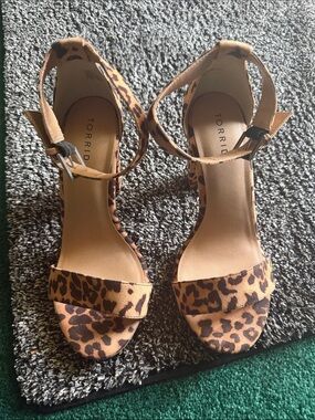 torrid Leopard Print Ankle-Strap Heels - Brown & Black